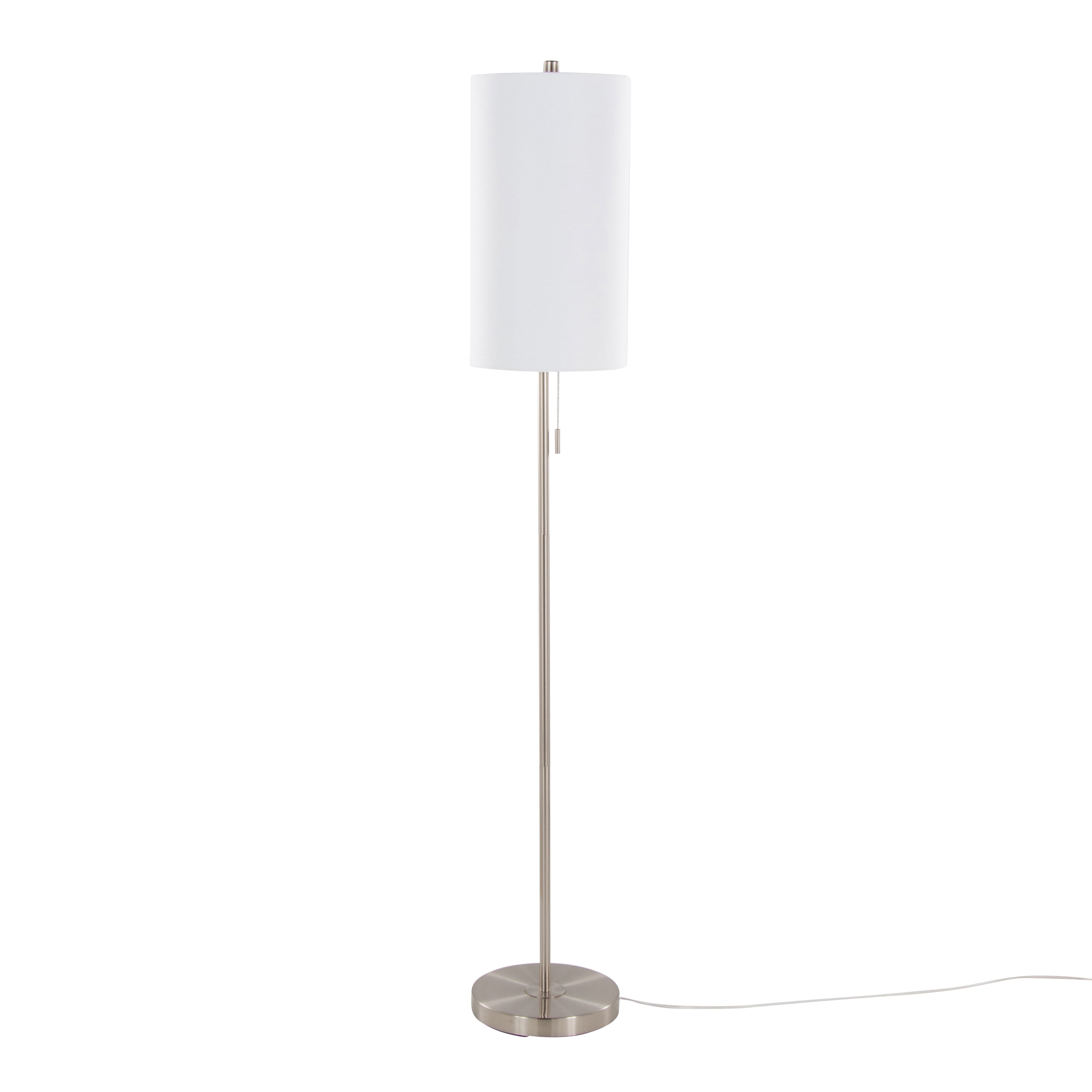 Newest 62" Contemporary Floor Lamp, Brushed Nickel with White Textured Linen Shade for Living Room & Bedroom