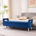 thumbnail image 1 of Newest 67.91" Wide Velvet Storage Bench with Armrests, Upholstered Soft Bench for Living Room & Entryway,Navy, 1 of 10
