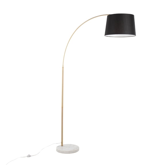 Newest 74" Contemporary Arc Floor Lamp, White Marble Base with Antique Brass Finish & Black Linen Shade & Included Bulb