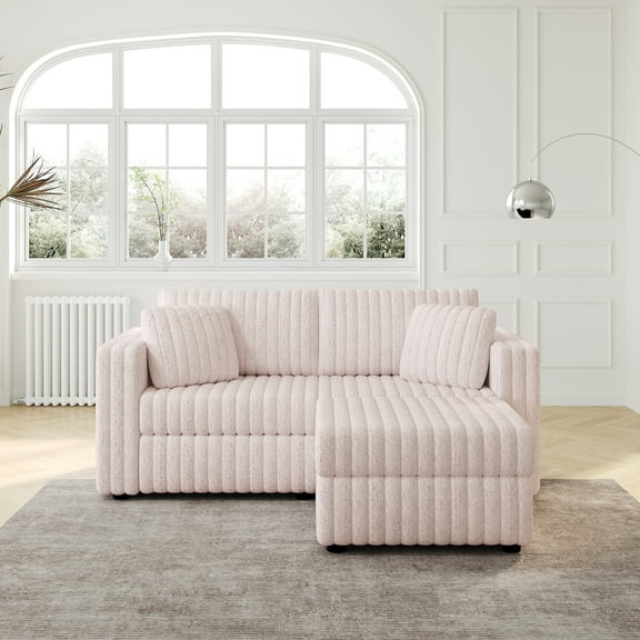 Newest 75.6"Soft Modular 2-person Sofa with Hydraulic Lift. Highly Comfortable & Stylish. Matches 30.7" Ottoman. Ideal for Bedroom & Living Room. Light Pink