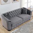 thumbnail image 1 of Newest 77-Inch Modern Chesterfield Velvet Sofa, 3-Seater Modern Couches, Upholstered Tufted Backrests with Nailhead Arms and 2 Cushions for Living Room, Bedroom, Apartment, Office (Grey), 1 of 3