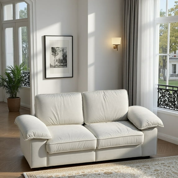 Newest 78.74" Cream White Faux Leather Sofa with Hidden Storage - 2-Seater Loveseat for Small Apartments, Space-Saving Compact Design