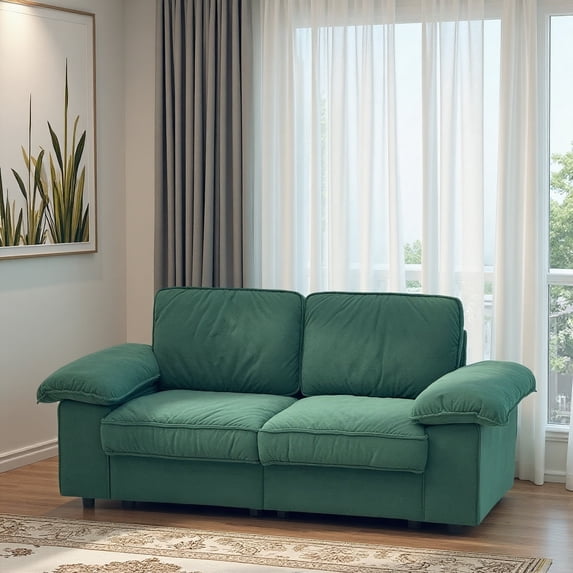 Newest 78.74" Green Faux Leather Sofa with Hidden Storage - 2-Seater Loveseat for Small Apartments, Space-Saving Compact Design