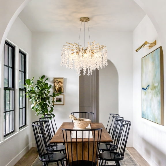 Newest 8-Light Gold Grape Crystal Chandelier, Modern Farmhouse Adjustable Hanging Light, E12 Pendant Lamp for Dining Room Kitchen Island (Bulbs Not Included)