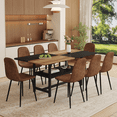 thumbnail image 1 of Newest 8-Piece Wood and Black Dining Table Set 71x35.4 inch with Storage and 8 Brown Tech Fabric Chairs with Black Metal Legs, 1 of 10