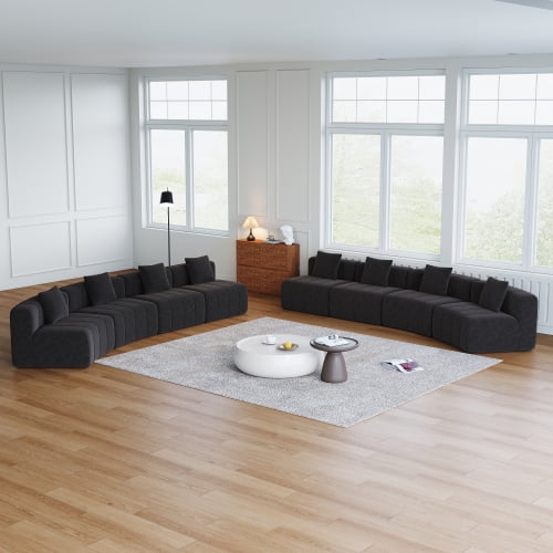 Newest 8-Seat Curved Symmetrical Modular Chenille Sectional Sofa with 8 Pillows and No Assembly, Black