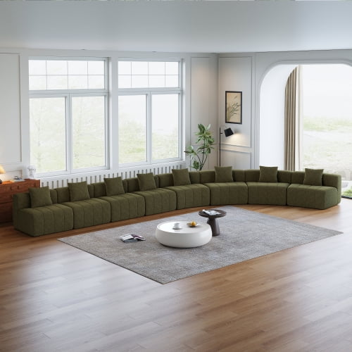 Newest 8-Seat Curved Symmetrical Modular Chenille Sectional Sofa with 8 Pillows and No Assembly,Green