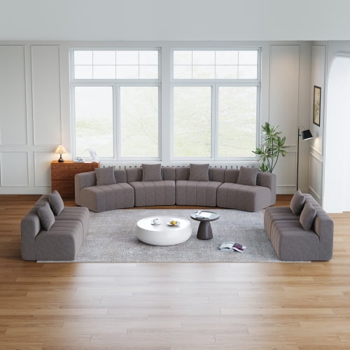 Newest 8-Seat Curved Symmetrical Modular Chenille Sectional Sofa with 8 Pillows and No Assembly,Grey
