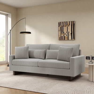 Newest 80.3" Corduroy Loveseat, Upholstered Sofa with Pocket Springs & 4 Pillows, for Living Room & Apartment,Grey
