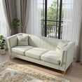 thumbnail image 1 of Newest 82.67" Beige Velvet Chesterfield Sofa - Mid-Century Modern 3-Seater Couch with Flared Arms for Primary Living Space​, 1 of 25