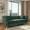thumbnail image 1 of Newest 82.67" Green Velvet Chesterfield Sofa - Mid-Century Modern 3-Seater Couch with Flared Arms for Primary Living Space​, 1 of 24