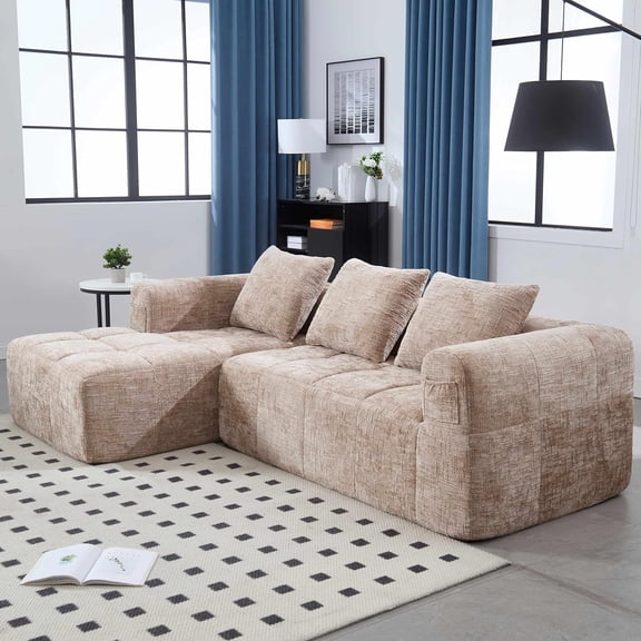 Newest 98.42-Inch Modular Sectional Sofa, Modern Modular L-Shaped Sofa With Chaise Longue, Equipped With Small Side Pockets And Free Of Compression During Installation.