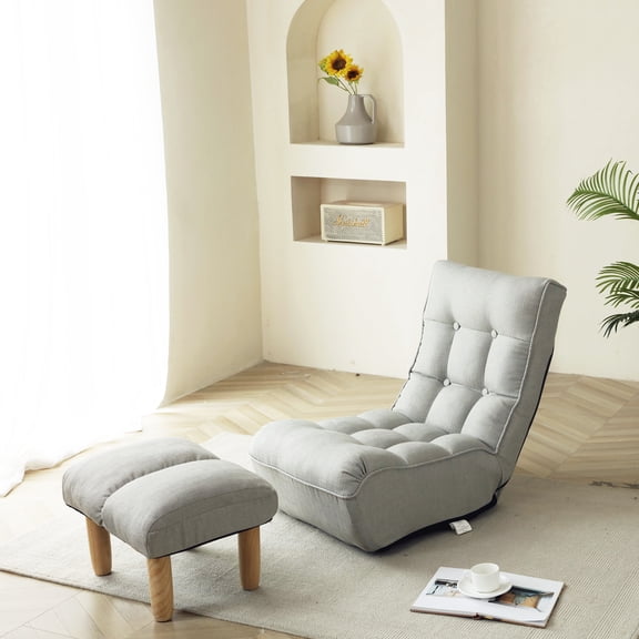 Newest Adjustable Linen Floor Sofa, Cement Grey Foldable Chair for WFH Lounge & Balcony Retreat