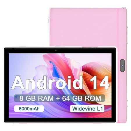 Newest Android 14 Tablet 10 inch, 8GB RAM 64GB ROM & 1TB Expandable Tablets, Quad-core 1.8Ghz Processer, 1280x800 IPS HD Touch Screen Tablet PC, 2.4G/5G Wifi6 BT 5.0, 8MP Dual Camera, 6000mAh Battery