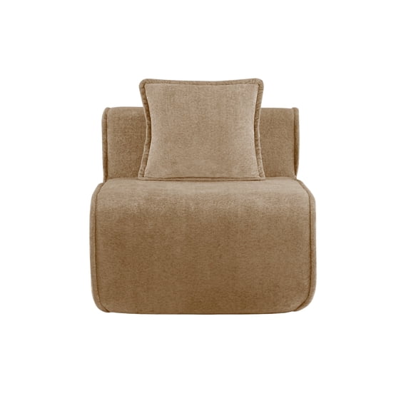Newest 30" Armless Velvet Sofa Chair, 1-Seater Modular Design with High-Resilience Foam & French Piping, Brown