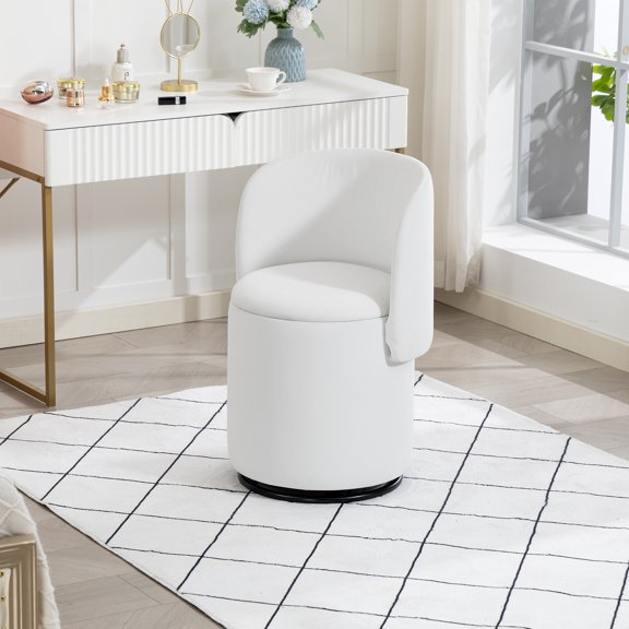 Newest Barrel Chair with Storage & Free Cat Bed, 360° Swivel Vanity Stool for Bedroom & Dining, Beige