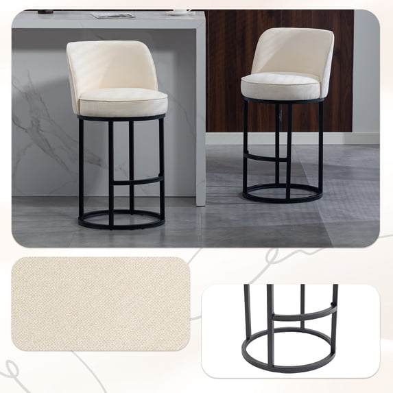 Newest Barrel Counter Stools with Backrest and Footrest, Modern Kitchen Island Stools, Beige (Set of 2)