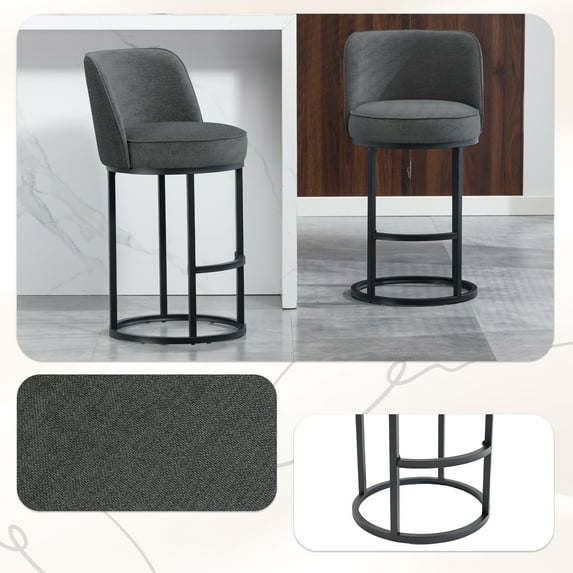 Newest Barrel Counter Stools with Backrest and Footrest, Modern Kitchen Island Stools, Gray (Set of 2)