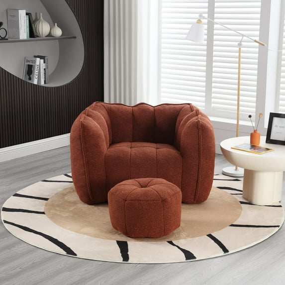 Newest Bean Bag Chair for Adults with Armrests & Back Support, Chenille Reading Chair with Memory Foam, Single Beanbag Sofa with Ottoman in Living Room, Bedroom, Study, Game Room, Dorms