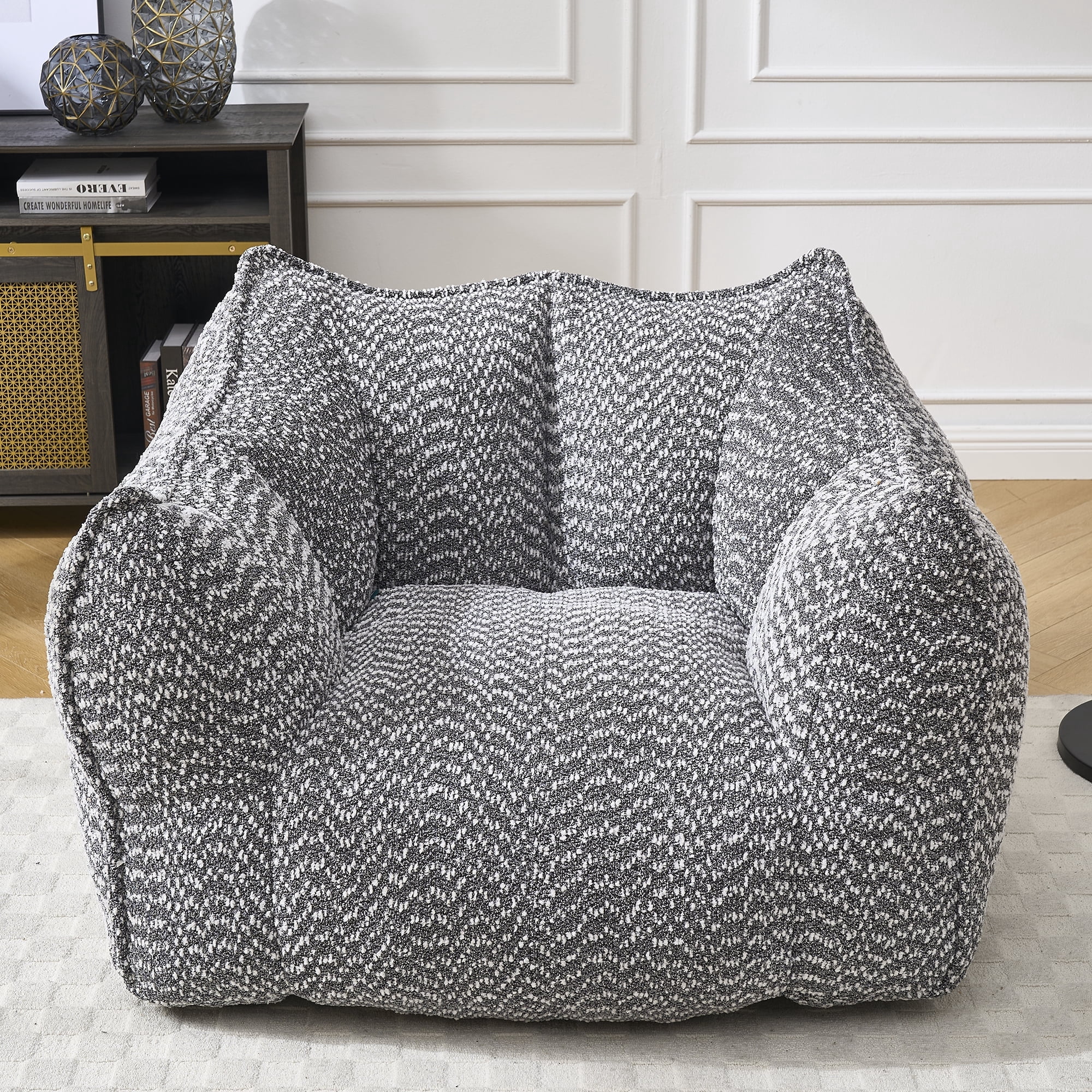 Newest Bean Bag Chair, Adults Bean Bag Chair with Soft Armrests and Storage Pocket with Soft Cover, Bean Bag for Bedroom or Playroom