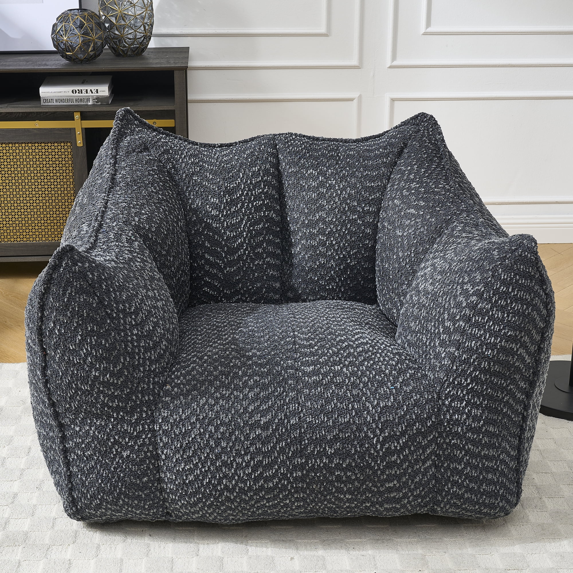 Newest Bean Bags Chairs for Adults, Large Comfy Corduroy Beanbag Couch with Armrests Shell-Shaped Lazy Floor Sofa for Living Room, Bedroom, Gaming, Reading, Grey