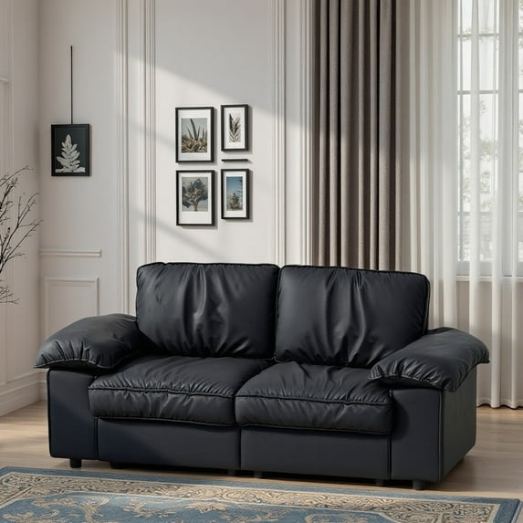 Newest Black PU 2-Seater Recliner Sofa - European Office Furniture with Hidden Storage, Mid-Century Modern Style
