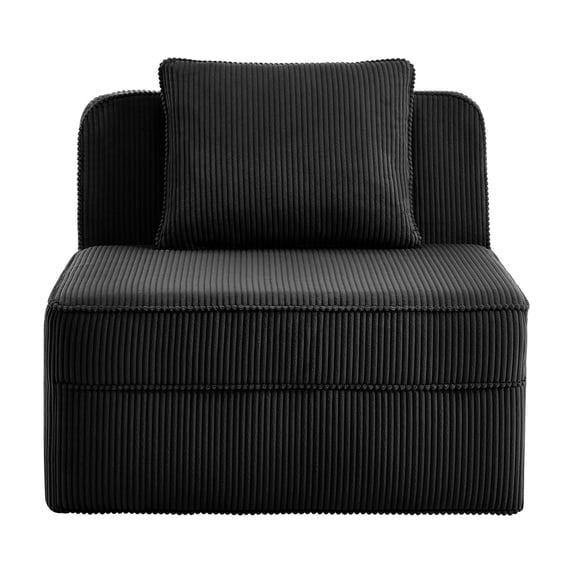 Newest Boneless Armless Sofa, Black Corduroy Cloud Couch with Pillow, No Assembly Needed, Plush