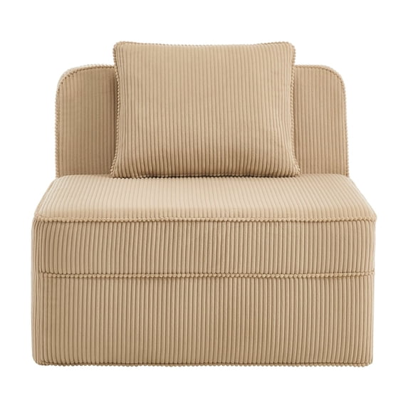 Newest Boneless Armless Sofa, Camel Corduroy Cloud Couch with Pillow, No Assembly Needed, Plush
