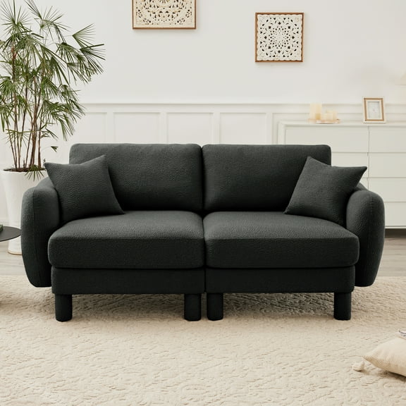 Newest Boucle Fabric 2-seater Loveseat Sofa Couch,Distinctive Shell-shaped Armrests,Cylindrical Legs Wrapped,Self-fabric,Dark Grey Color