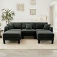 thumbnail image 1 of Newest Boucle Fabric U Shape Sectional 3-seater Sofa Couch,Distinctive Shell-shaped Armrests,2 Movable Ottomans,Cylindrical Legs Wrapped,Self-fabric,Dark Grey Color, 1 of 17