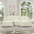 thumbnail image 1 of Newest Classic Comfy Modular U Shape Sectional Sofa Couch, Flared Arms, Removable Ruffles Pleats Skirts, Spindle Legs,Upholstered Chenille Deep Seat Sofa, Movable Ottomans,Beige White, 1 of 20