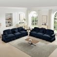 thumbnail image 1 of Newest Classic Sleeper Sofa Couch,Flared Arms,Removable Ruffles Pleats Skirts,Spindle Legs, Comfy Modular Sectional Chenille Deep Seat Cloud Sofa Couch,3 Movable Ottomans, Blue, 1 of 18