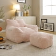 thumbnail image 1 of Newest Cloud Comfort Collection Plush Corduroy Bean Bag Chaise Lounge with Armrests and Ottoman for Living Room, Bedroom & Dorm, Pink, 1 of 12