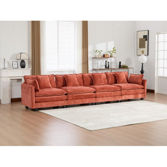 Newest Cloud Sofa 4 Seats (Ottoman is not included), Modern Sectional Couch, for Living Room Bedroom and Apartment, Comfy Double Layer Upholstered Seat Cushion, Breathable Chenille Fabric,Orange