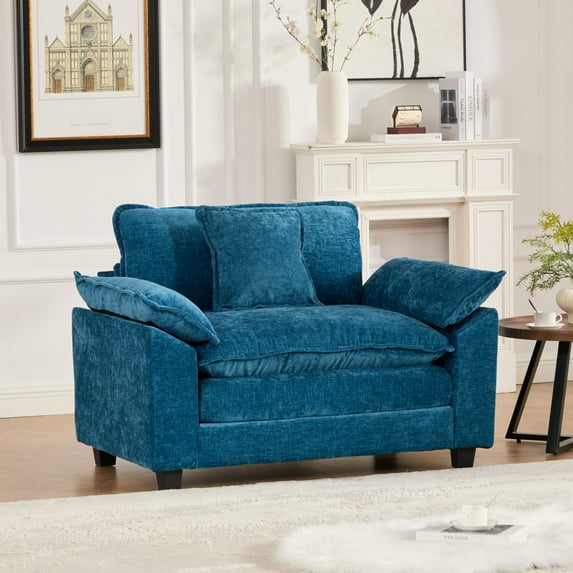 Newest Cloud Sofa Single Seat (Ottoman is not included), Modern Sectional Couch, for Living Room Bedroom and Apartment, Comfy Double Layer Upholstered Seat Cushion, Breathable Chenille Fabric, Blue,