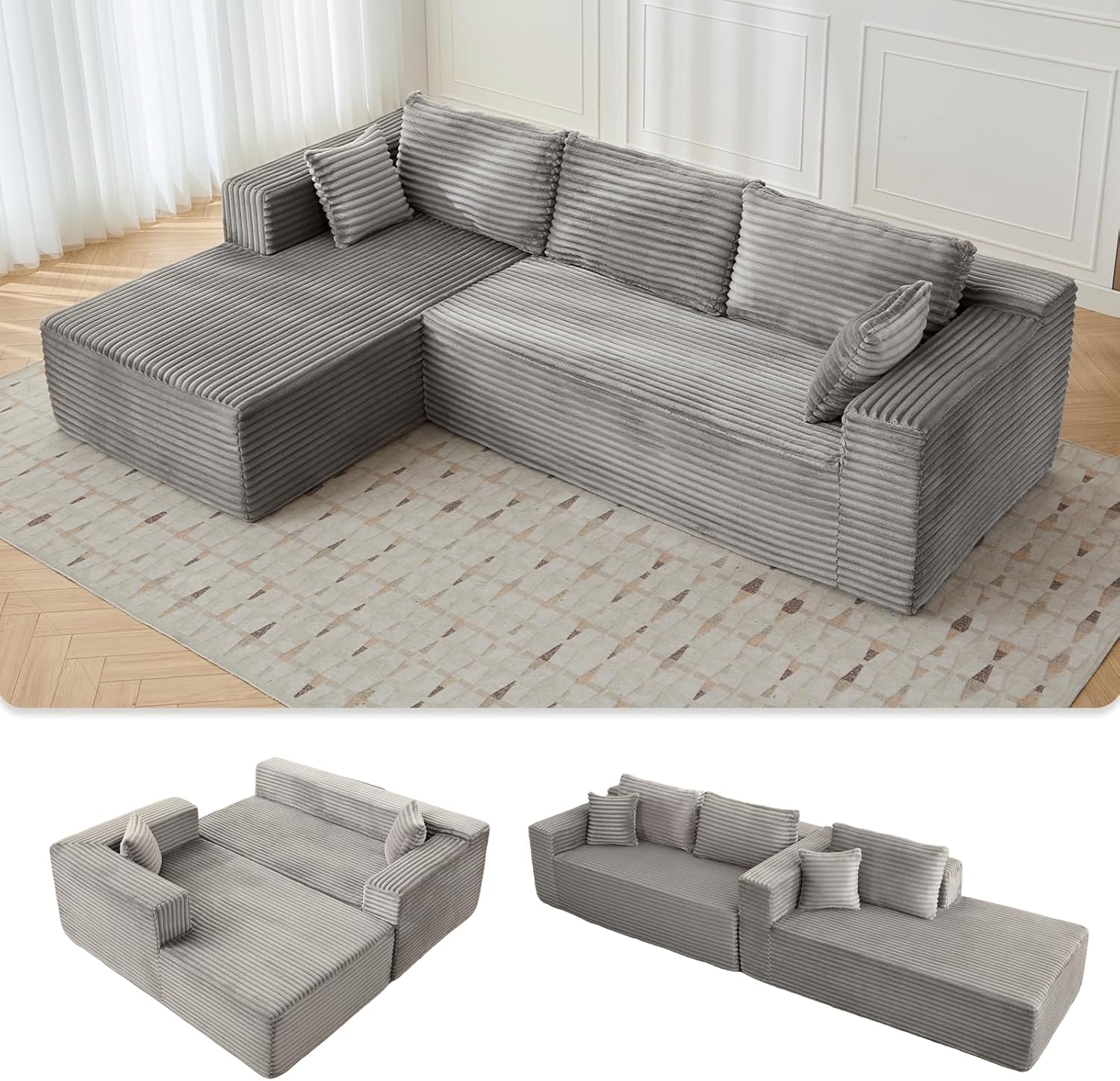 Newest Compression Sectional Couch with Comfy Chaise, Boneless L Shape ...