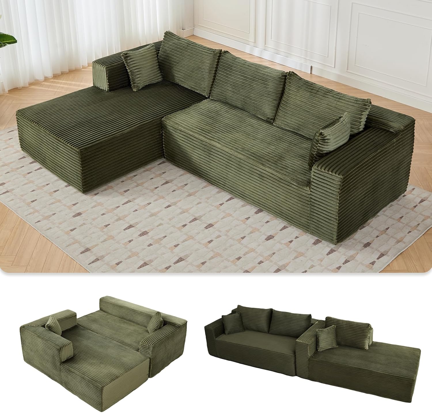 Newest Compression Sectional Couch with Comfy Chaise, Boneless L Shape ...