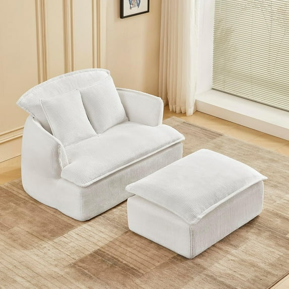 Newest Convertible Compressed Sofa Chair with Ottoman, Modern Corduroy Fabric Armchair for Small Spaces, Living Room, Dorm, or Apartment