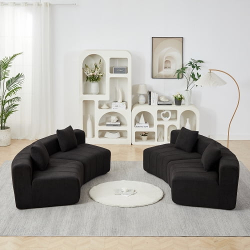 Newest Curved Chenille Sectional for Sunroom & Conversation Pit, Semi-Circular Modular Sofa with 4 Pillows,Black