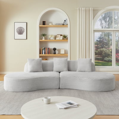 Newest Curved Cloud Corduroy Modular Sectional Sofa with Scatter Cushions and No Assembly,Light Gray