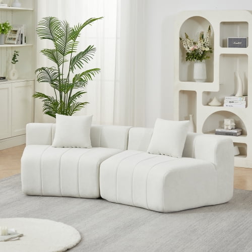 Newest Curved Modular Chenille Sectional Sofa with Piano Key Design and No Assembly, Beige