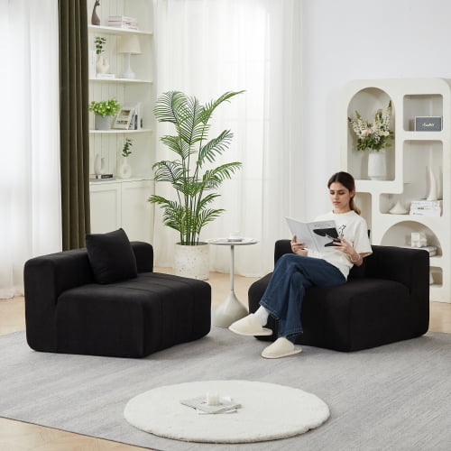 Newest Curved Modular Chenille Sectional Sofa with Piano Key Design and No Assembly, Black