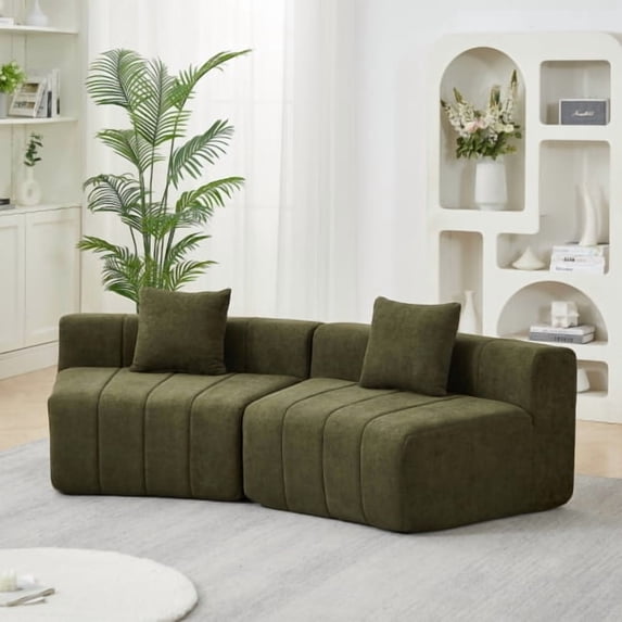 Newest Curved Modular Chenille Sectional Sofa with Piano Key Design and No Assembly,Green