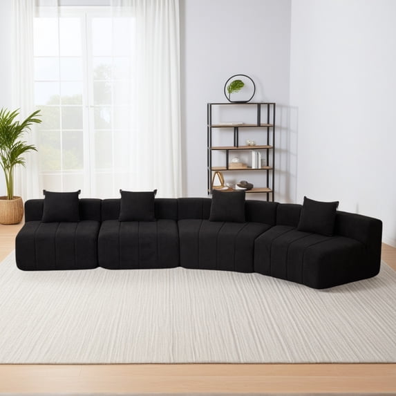 Newest Curved Symmetrical Modular Chenille Sectional Sofa with 4 Pillows and No Assembly,Black