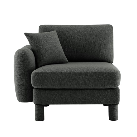 Newest Dark Gray Boucle Left Arm Facing Sofa, Curved Arm Design with Pillow for Living Room, Cozy