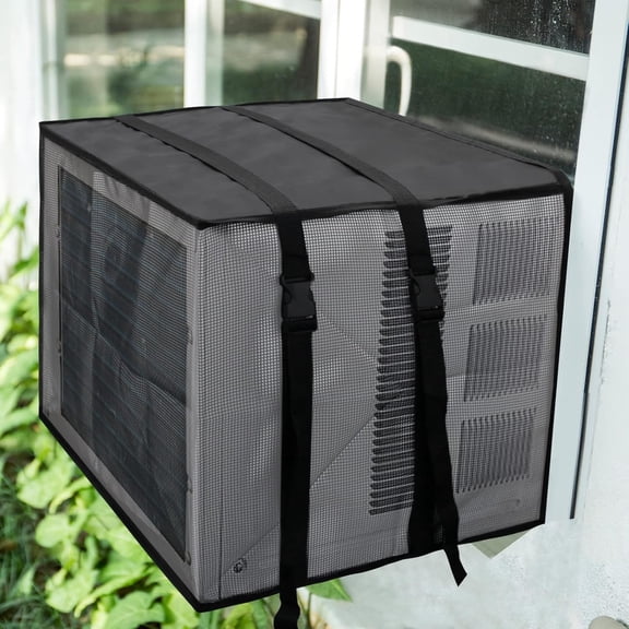 Newest Design Mesh Window Air Conditioner Cover Outdoor, Support Window AC Unit Work Use for Outside Window AC Insulation Black Dust-Proof Cover (Black, 25.5Wx20.5Dx18H)