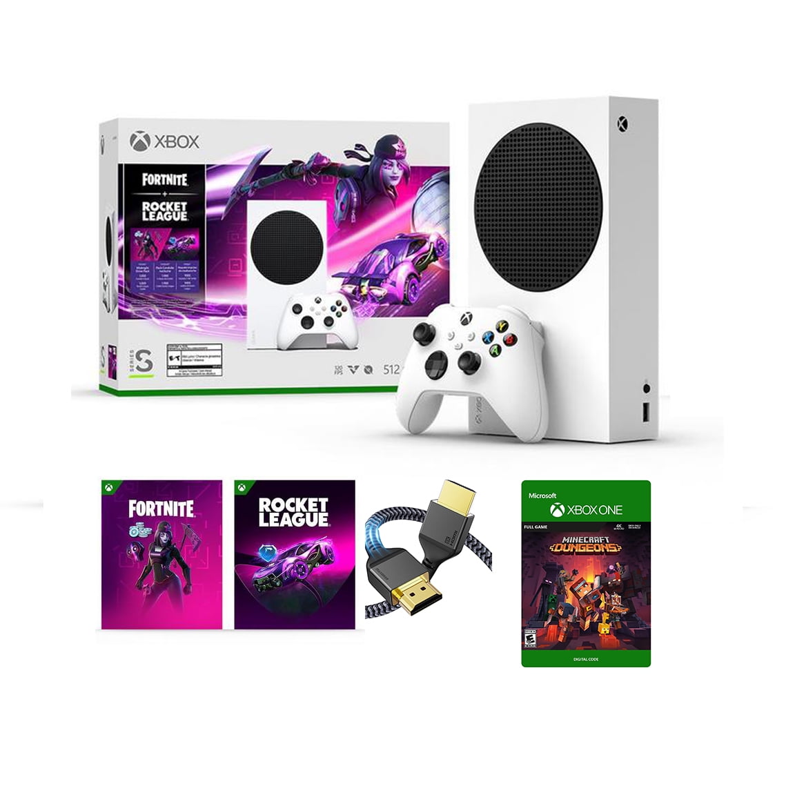 Newest Edition-Microsoft Xbox-Series-S 512GB SSD– Fortnite & Rocket League  Bundle with Minecraft Full Game and SUPERE High Speed HDMI Cable 