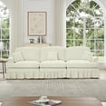thumbnail image 1 of Newest Elegant Large 3 Seater Sofa Couch,Flared Arms,Removable Ruffles Pleats Skirts,Spindle Legs, Comfy Chenille Three-Seat Sofa for Living Room, Beige White, 1 of 20