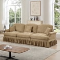 thumbnail image 1 of Newest Elegant Large 3 Seater Sofa Couch,Flared Arms,Removable Ruffles Pleats Skirts,Spindle Legs, Comfy Chenille Three-Seat Sofa for Living Room, Light Coffee, 1 of 13