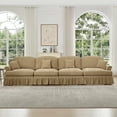 thumbnail image 1 of Newest Elegant Large 4 Seater Sofa Couch,Flared Arms,Removable Ruffles Pleats Skirts,Spindle Legs, Comfy Chenille Four-Seat Sofa for Living Room, Light Coffee, 1 of 20